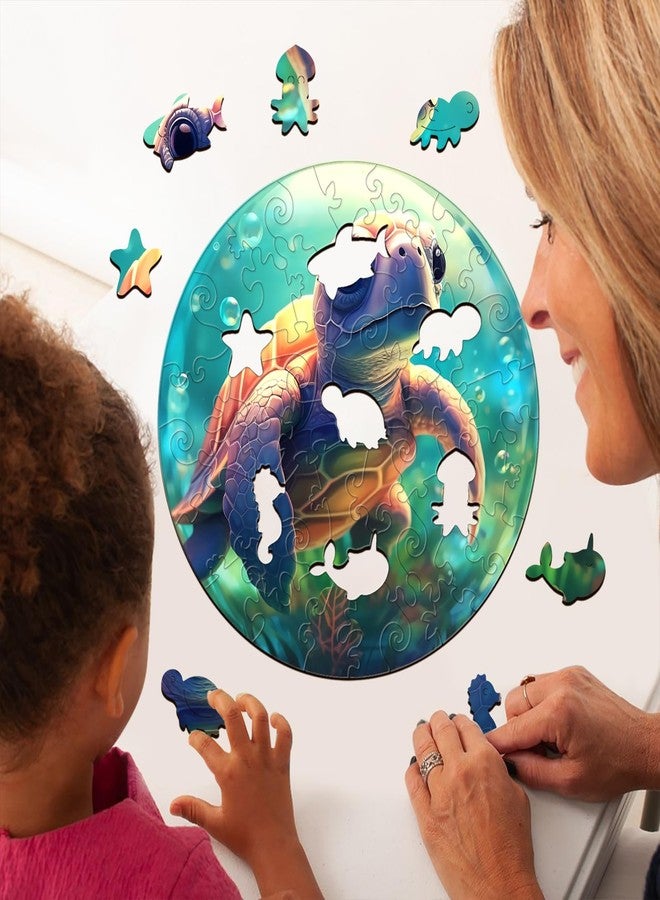 Aeekdook Wooden Puzzles for Kids Ages 4-8, Sea Turtle Puzzle, Unique Animal Shaped Wooden Jigsaw Puzzles for Kid, 50 Pieces Puzzles for Kids(50pcs,11.4 * 11.4in) - Image 3